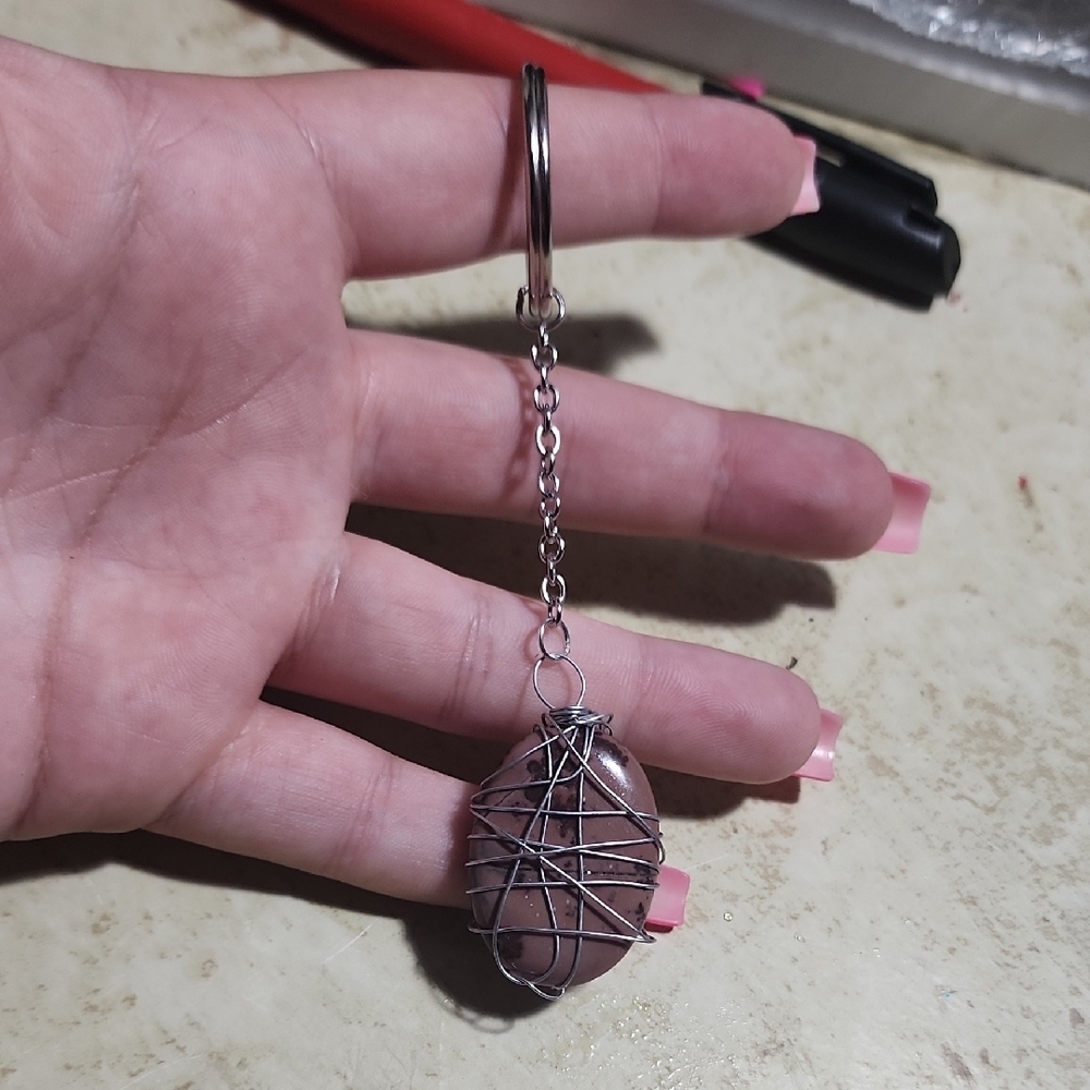 handwrappped stone keychain